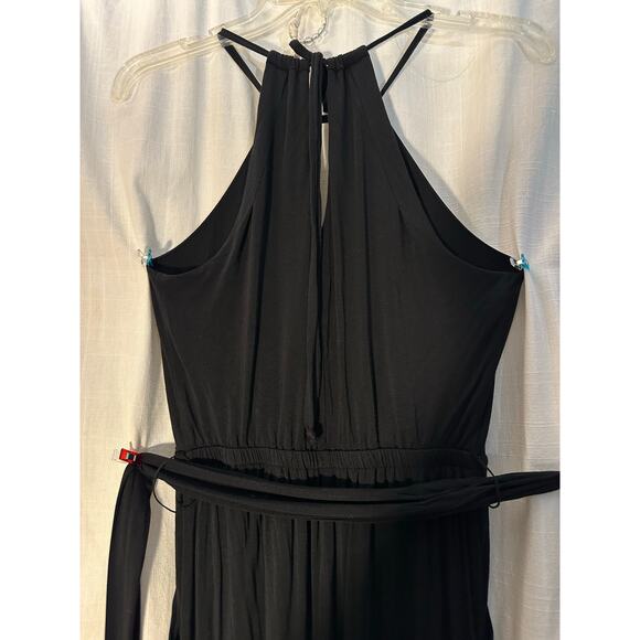 Anthropologie Maeve Corinna Halter Belted Black Jumpsuit Wide Leg Pockets XS - Picture 7 of 10